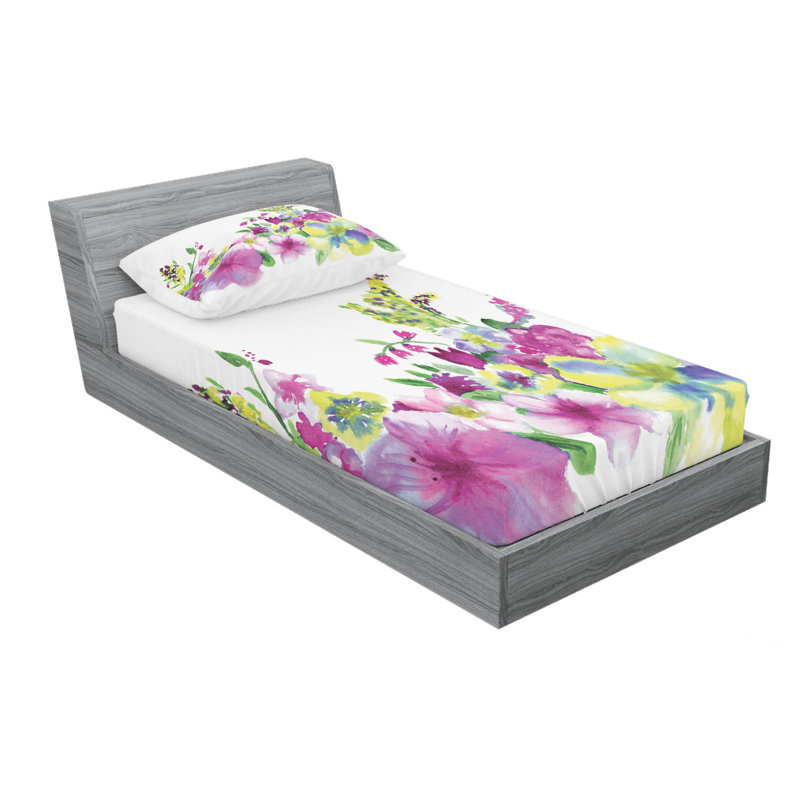 Microfiber Floral Sheet Set, Twin Sheet Set with Fitted Sheet
