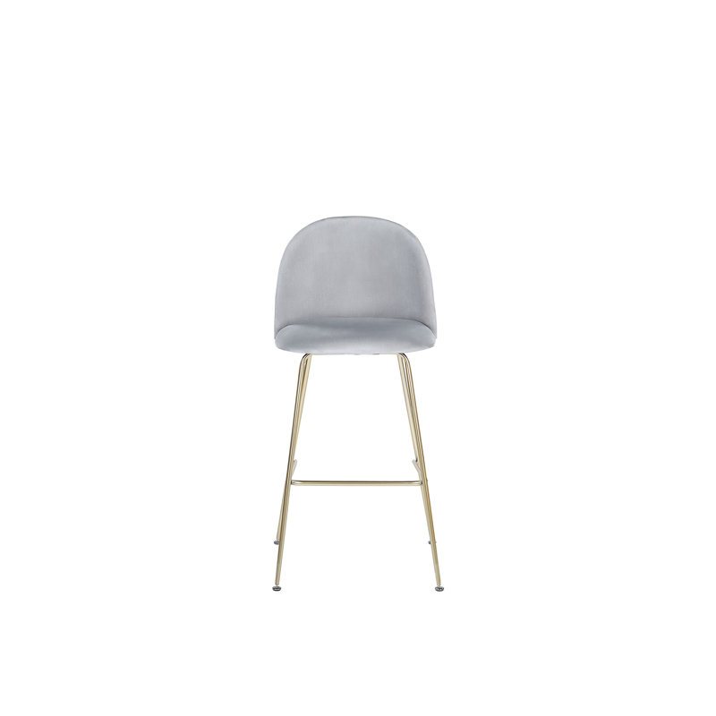 Bethel Upholstered and Velvet Bar Stool with Steel Frame, Grey