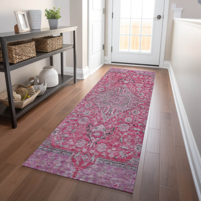 Tapis rose intérieur / extérieur lavable à la machine Claudian ACN1651