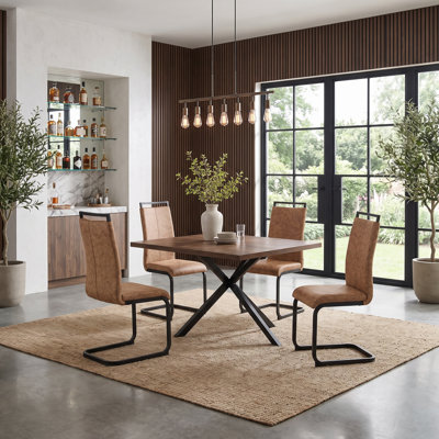 Chaises de salle à manger modernes à haut dossier en porte-à-faux avec similicuir et structure en métal 