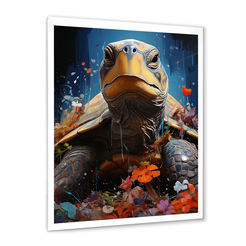 Street Art Turtle - Tortue, reproduction d'art sur toile, Cadre simple blanc, H 32 po x l 24 po x P 1 po