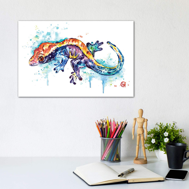 «Gecko» par Lisa Whitehouse - impression d'art graphique, H 8 po x l 12 po x P 0,75 po, Toile tendue, Pas de tapis