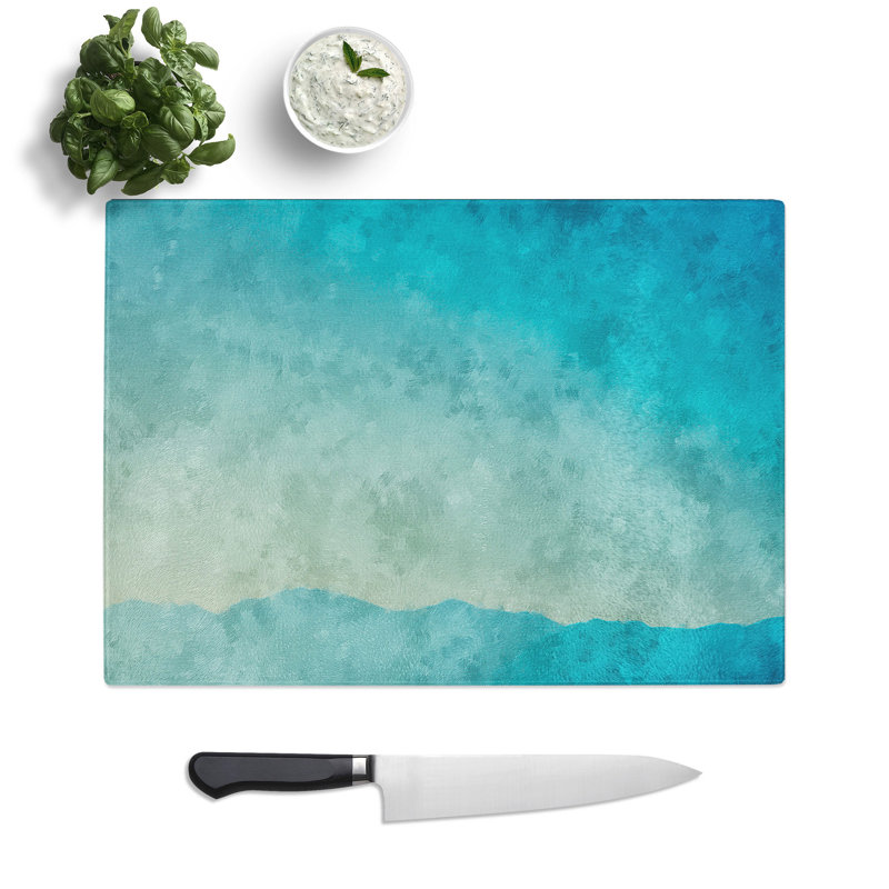 Tempered Glass Mountains of Blue Chopping Board, 28.5 cm x 39 cm