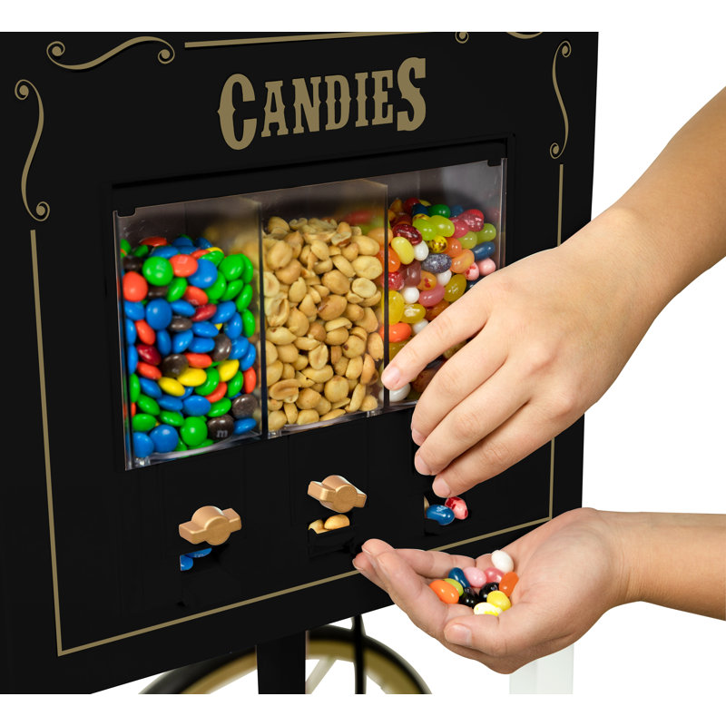 Nostalgia Popcorn Maker Professional Cart, Kettle Makes Up to 32 Cups With Candy Dispenser, Black