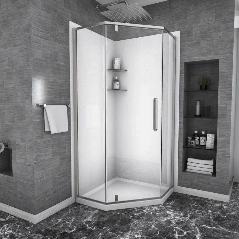 Semi-Frameless Neo-Angle Hinged Shower Enclosure, Brushed Nickel