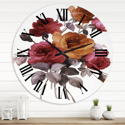 Orange rétro et roses rouges - horloge murale traditionnelle