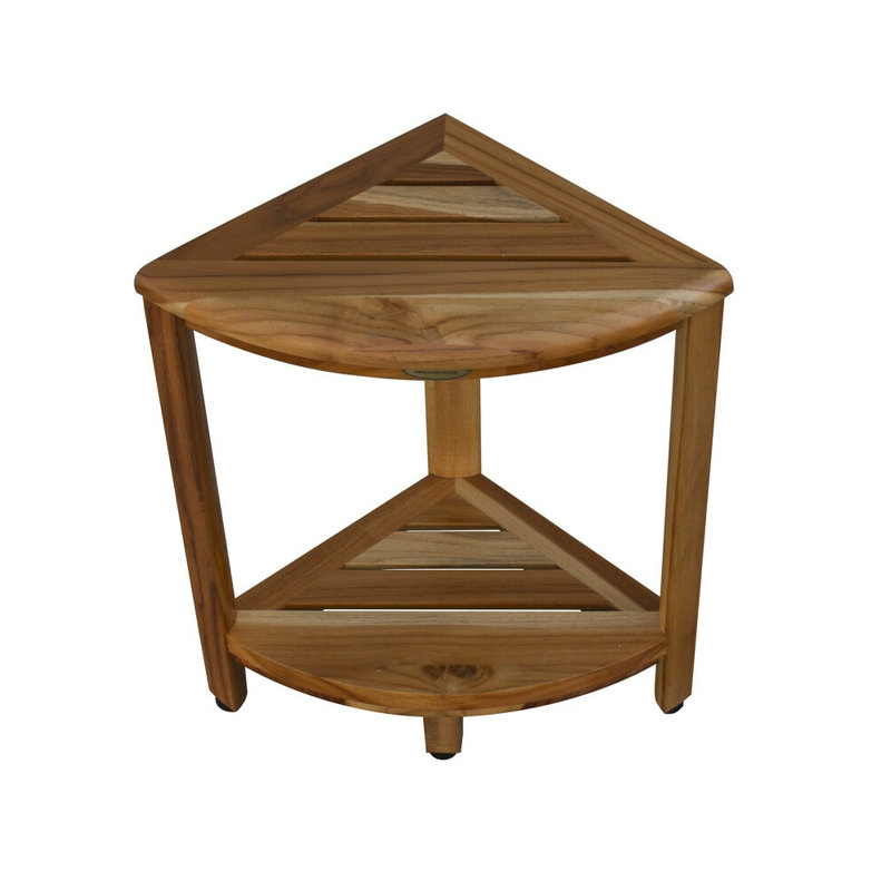 EcoDecors, 17", Teak Corner Shower Shelf, Teak shower Stool, Small Bathroom Bench, Teak Corner Shelf Storage, in EarthyTeak™