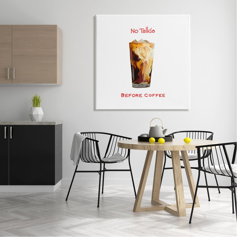 Pas de conversation avant le café, cuisine décontractée, tourbillons de lait par Amelia Noyes - Art textuel sur toile tendue