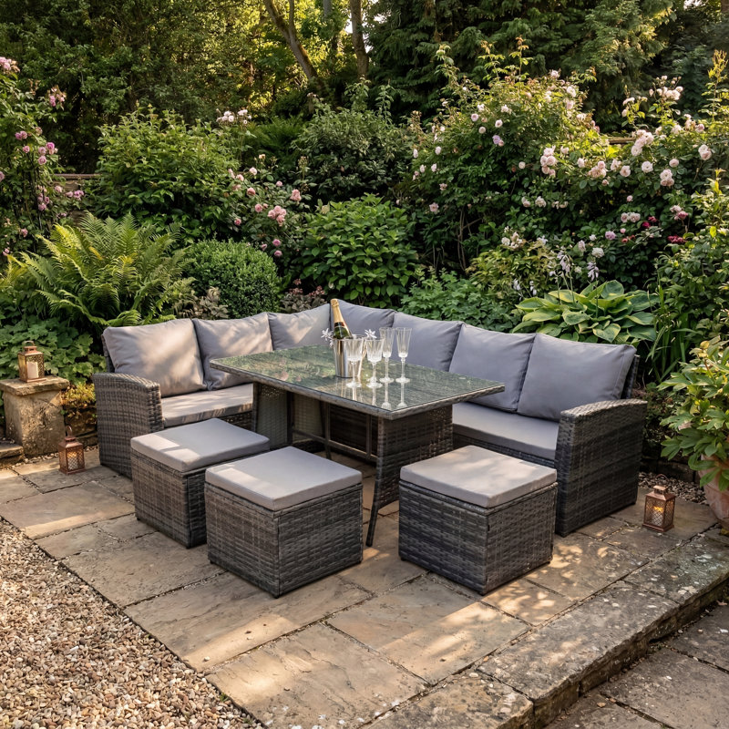 Wynnefield Corner Sofa Set, Gray, Dark Brown