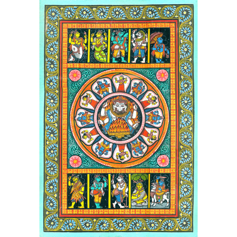 Dashavatare du dieu Narayana (Vishnu) | Peinture à l'aquarelle sur Patti
