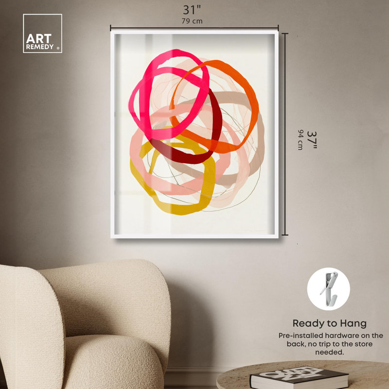 Décoration murale abstraite «Playful Scribble III Shadowbox» par Art Remedy, cadre blanc, 30 x 36, H 37 po x l 31 po