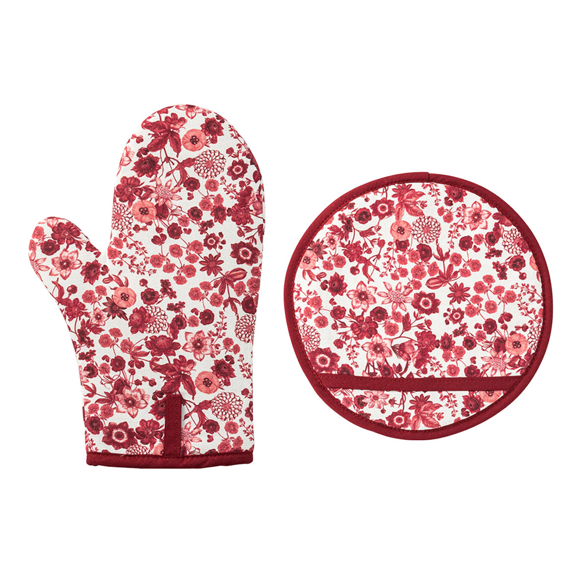 Farmhouse Style Oven Mitts Set of 2. Soft Floral Oven Gloves