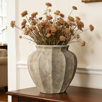 Rustic Stone-Finish 11.61'' Fluted Ceramic Vase