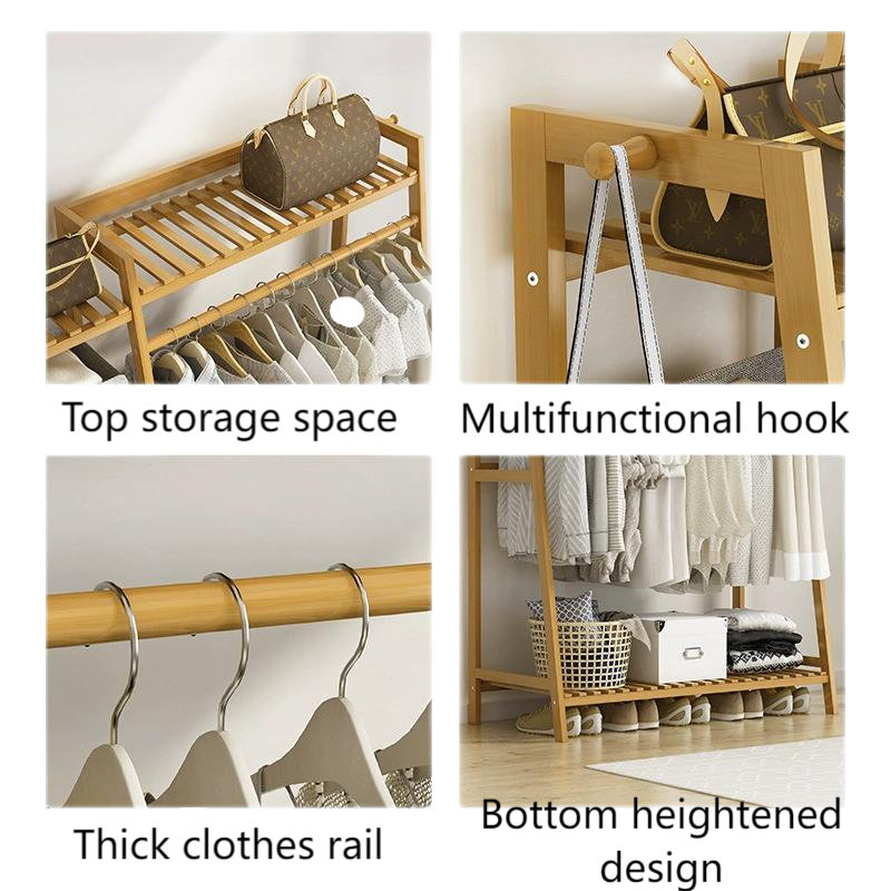 Rebrilliant Bamboo Wood Clothes Rack Garment Rack with Tier Storage ...
