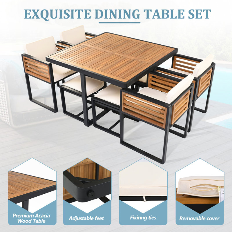 Ensemble repas de patio Jouett avec un design peu encombrant et des matériaux de qualité supérieure, Blanc