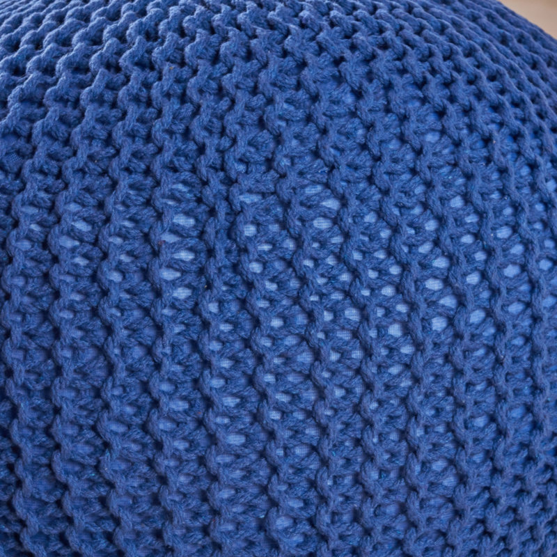 Pouf tricoté en coton, bleu marine