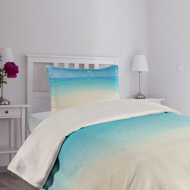 King Size Coastal Ocean View White and Blue Bedspread Set