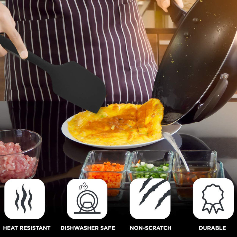 KALUNS Cooking Utensil Set – Heat-Resistant Nylon & Stainless Steel Kitchen Tools, Nonstick Safe, Black Ergonomic Spatulas, Ladles, Spoons & Cooking Accessories