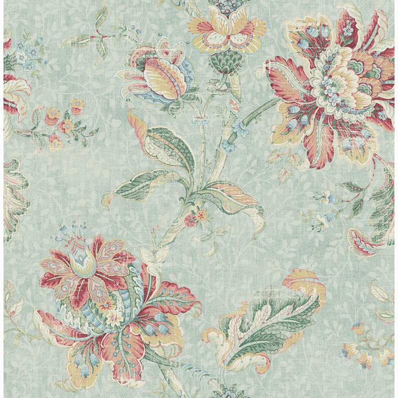 Raoul Jacobean 33' L x 20.5" W Wallpaper Roll, Ice Blue