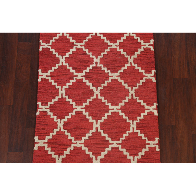 Geometric Handmade Tufted Wool Red/Beige Area Rug