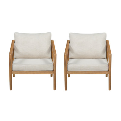 Roomfitters Westin Outdoor Acacia Wood Club Chairs with Water Resistant Cushions, Teak Finish Set of 2