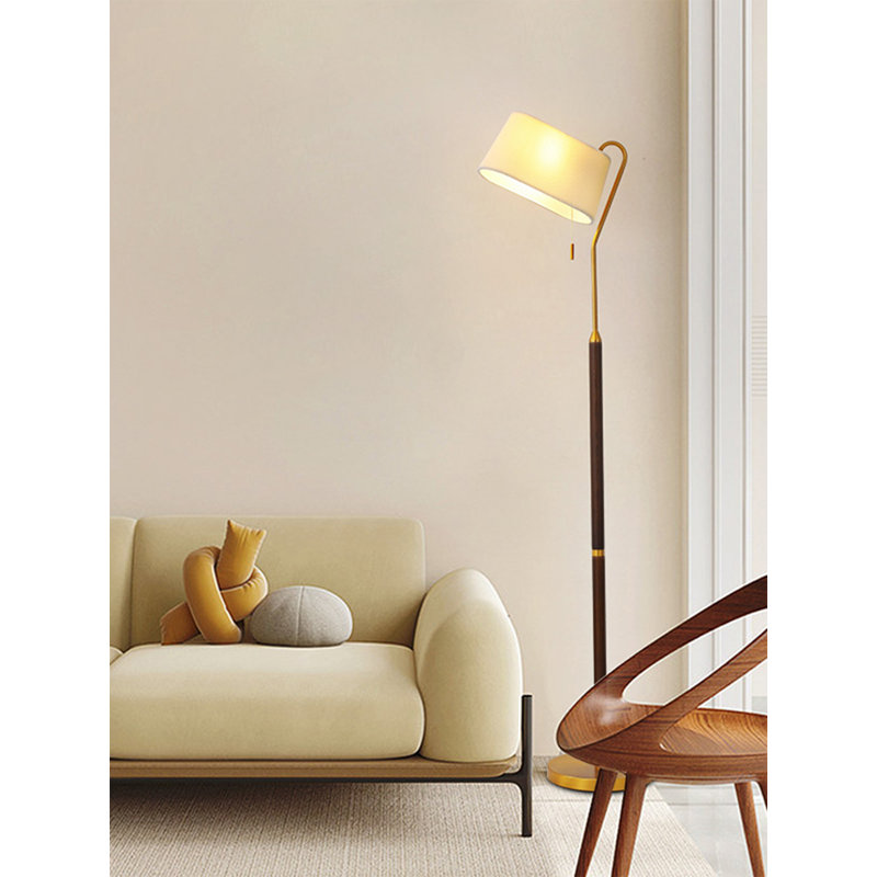 Medieval-style metal and fabric wooden floor lamp