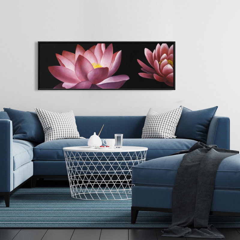 Motif de fleur de lotus, cadre botanique asiatique noir encadré