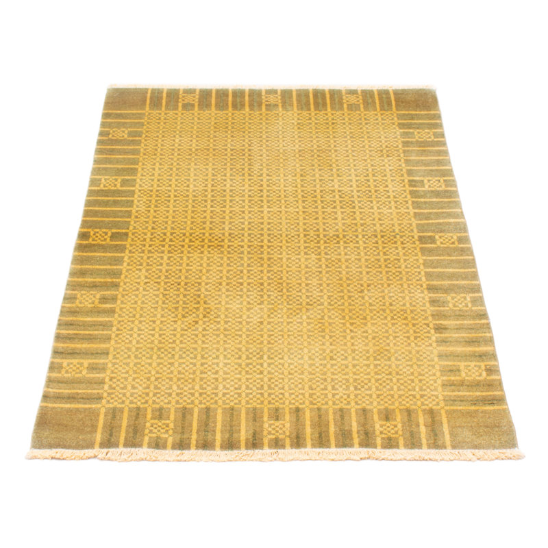Tapis vert olive en laine noué à la main de conception unique 4 pi x 6 pi 2 po Mehpare