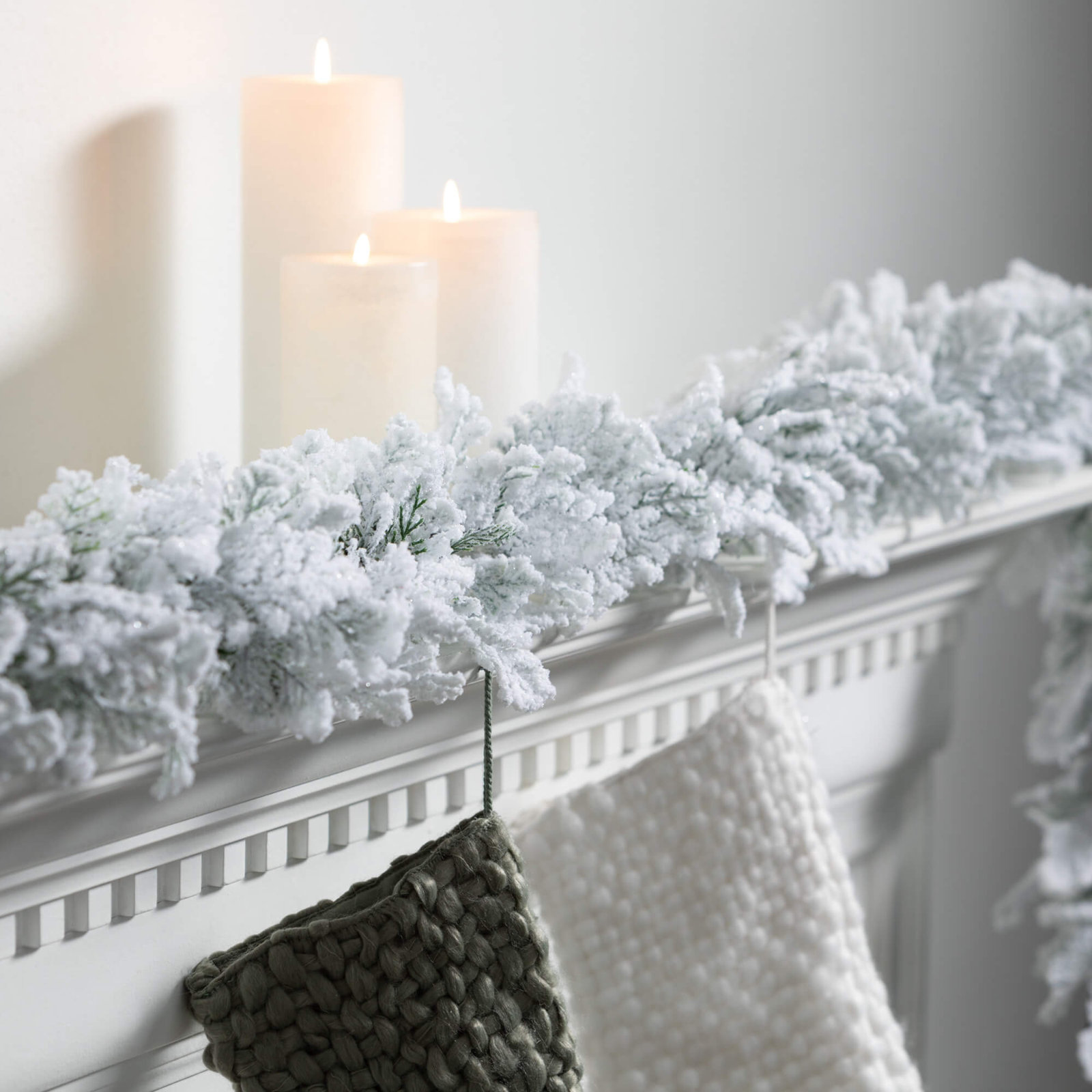 72" Artificial Snowy Cedar Christmas Garland, Green-White