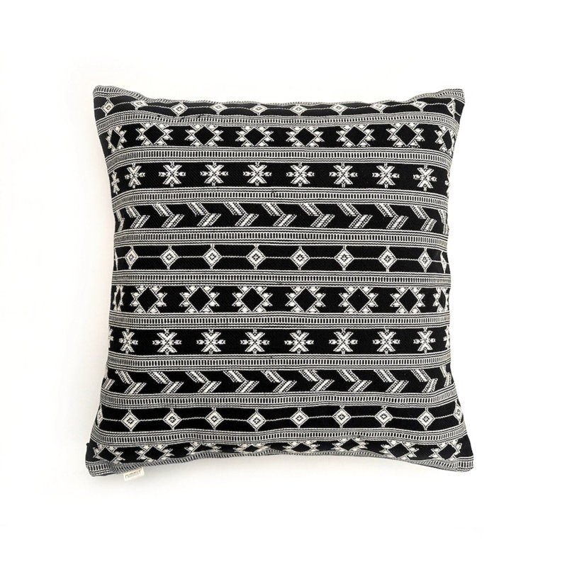 Housse de coussin à imprimé aztèque noir et blanc, Noir / blanc