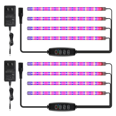 iPower 60W LED Plant Grow Light Strips Full Spectrum for Indoor Plants with Auto ON/Off 3/9/12H Timer, 10 Dimmable Levels 48 LEDs Per Tube, for Hydroponics Succulent, Mix, 4 Tubes, 2 Pack