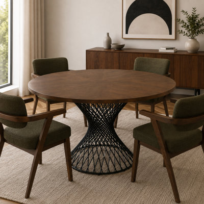Maria Modern Round Walnut & Black Table