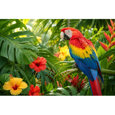 Art tropical sur toile tendue avec jardin perroquet tropical