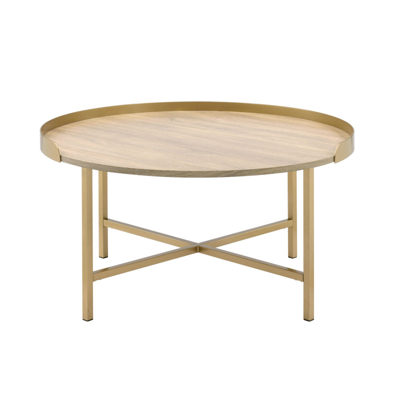 Table basse avec plateau en chêne et or
