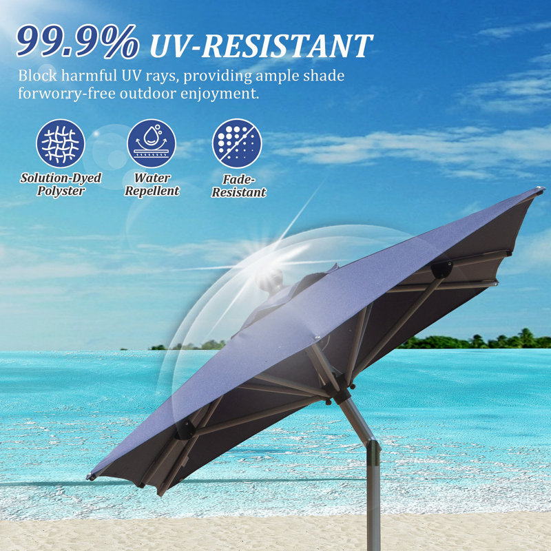 Parasol de patio rectangulaire avec fonction de levage à manivelle et d'inclinaison, bleu marine (base non incluse)