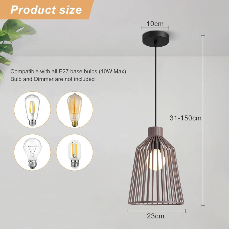 1 - Light Matte Black Caged Pendant, Brown