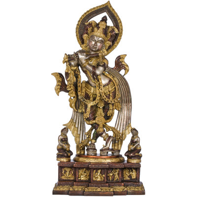 Gopis aux pieds de Krishna, His Baal-Lila sur le piédestal