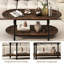 Table basse ovale avec tablettes ouvertes à 2 niveaux en bois rustique brun avec pieds colonne romaine
