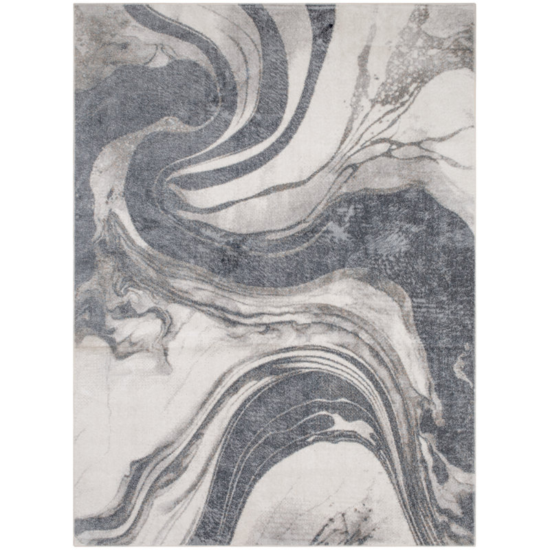 Nourison Astra Machine Washable Ivory Gray Modern Indoor Rug, Rectangle 5'3" x 7'