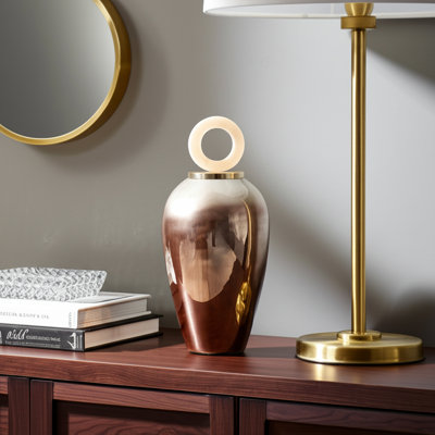 Glam Glass and Resin Jar with Decorative Ring Lid and Modern Silhouette