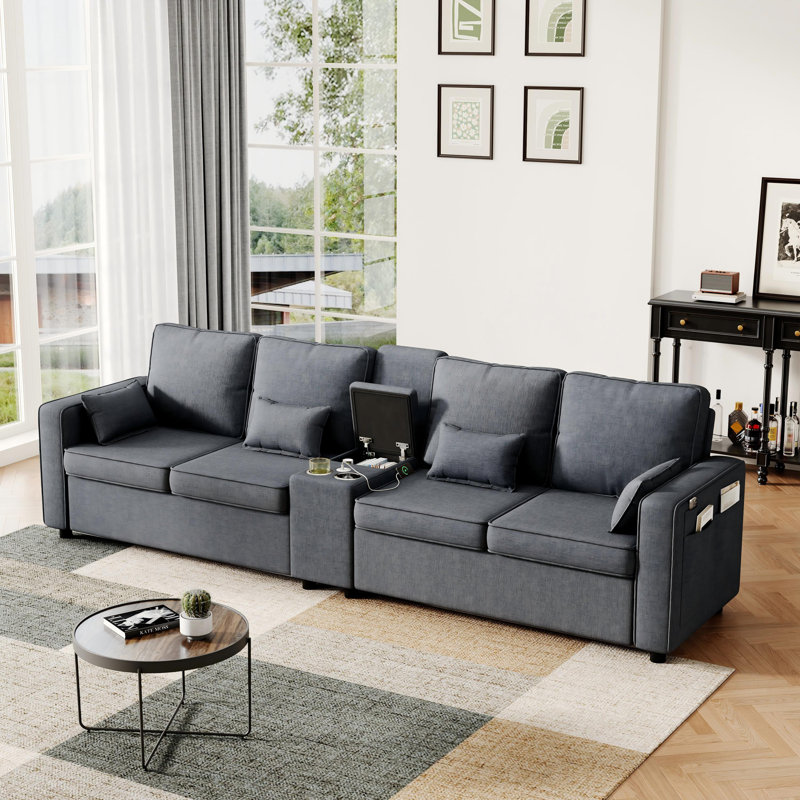 4 Seater Linen Sofa, Grey