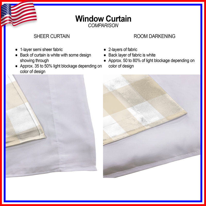 Rideaux de fenêtre vichy beige et blanc vichy, Sheer, 80in x 52in - 2 panels
