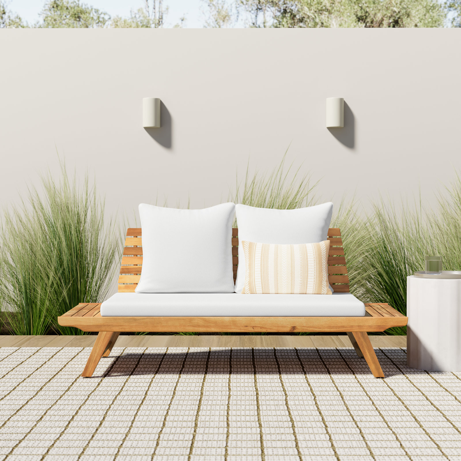 Lavinia 65" Acacia Patio Loveseat, Teak Frame / White Cushion