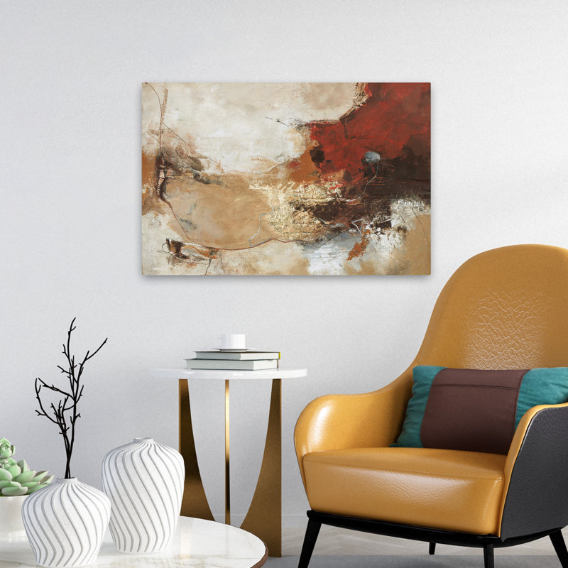 Courbure - art abstrait gris brun rouge, H 24 po x l 16 po