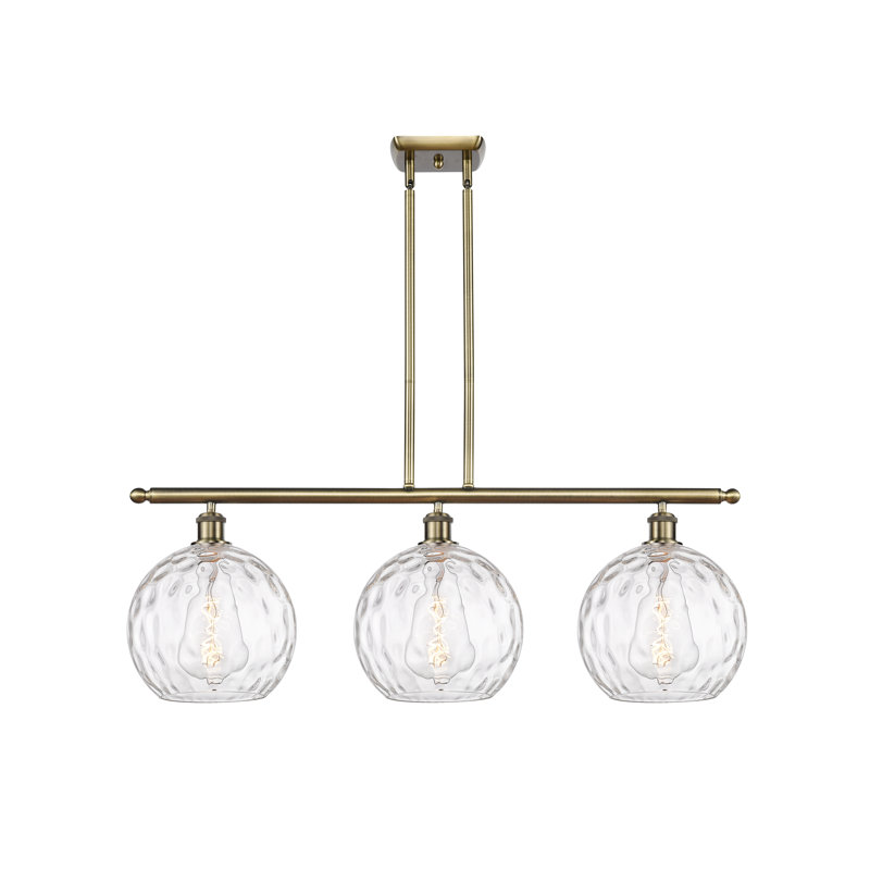 Luminaire suspendu linéaire à 3 lumières pour îlot de cuisine Cindi, Laiton antique, DEL