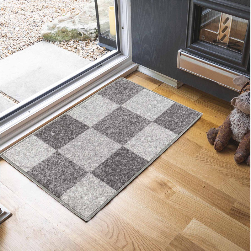 Mistie Non-Slip Geometric Indoor Doormat, Rectangle 67 x 120cm, Light Grey/Dark Grey