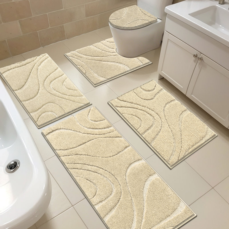 5 Piece Soft Absorbent Microfiber Bath Rug Set with Non-Slip Backing, Beige