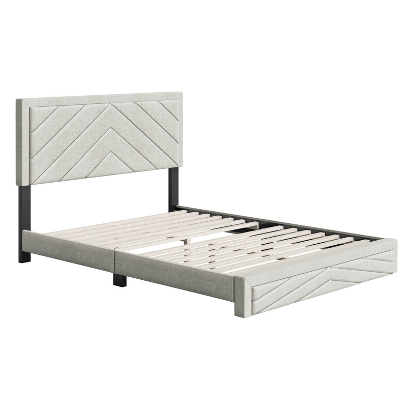 Queen Linen Upholstered Platform Bed with Tufted Headboard