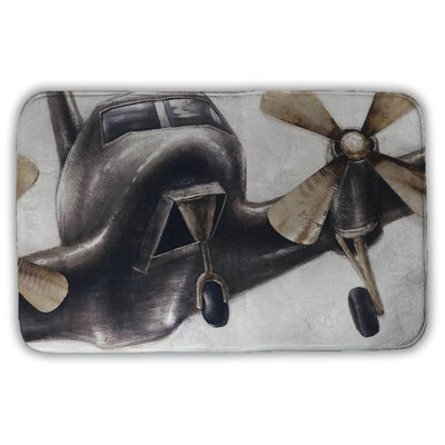 Vintage airplane in flight Bath Mat with Non-Slip Backing - Quick Dry Memory Foam Bathroom Rug - Absorbent - Modern Plush Spa-Style - Machine Washable
