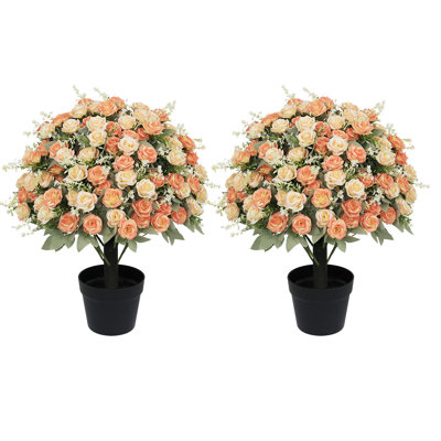 24-Inch Artificial Rose Plant Set of 2, UV Resistant Faux Floral Potted Plants for Indoor & Outdoor Decor, Faux Flower Bush for Garden, Yard & Patio Decor